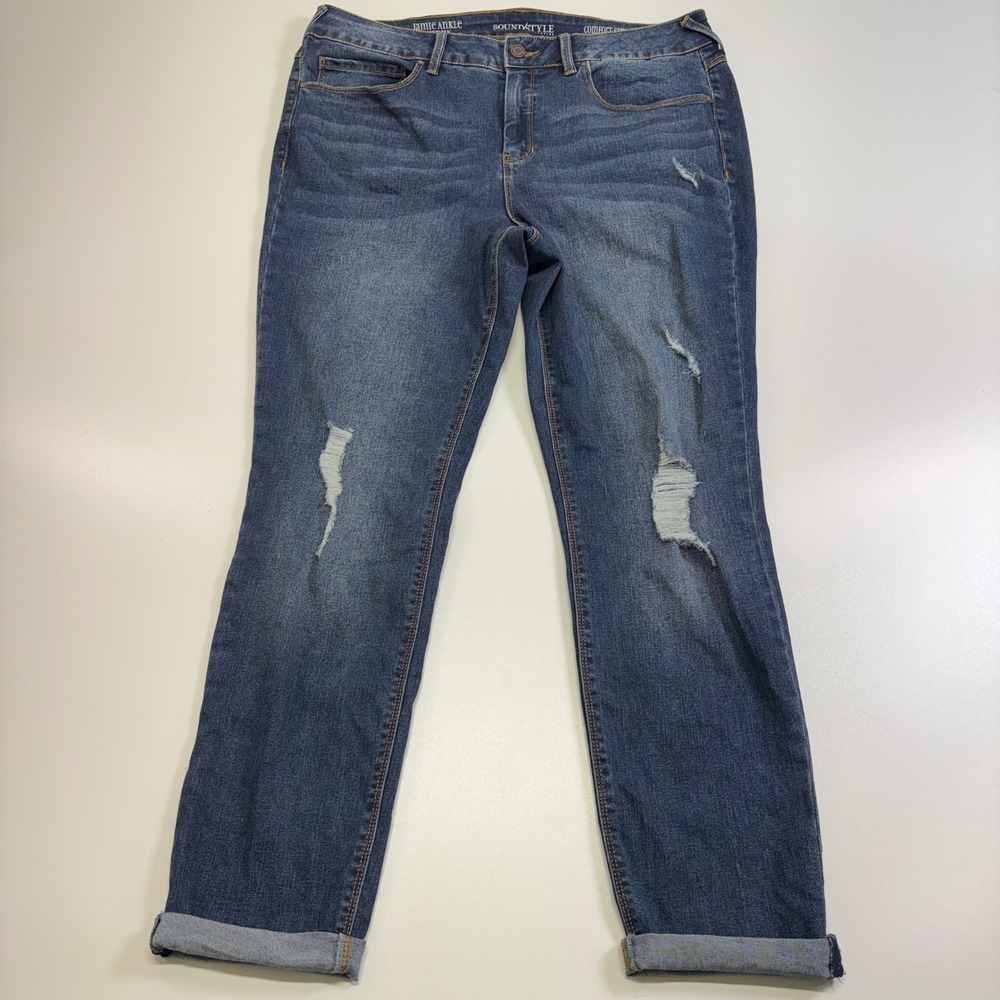 Sound Style Jamie Ankle Skinny Jeans Womens 16 Distressed Stretch Cuffed Blue